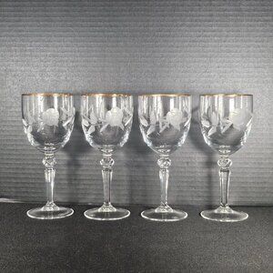 Royal Doulton Country Rose Gold Rim Crystal Tea Wine And Water Stemmed Glassware